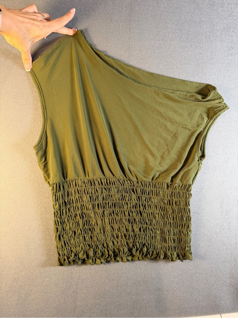 SHEIN Olive Green Smocked Hem Sleeveless Tank